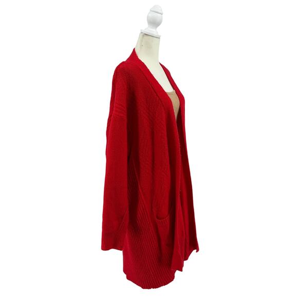 Terra & Sky Open Front Long Cardigan WMNS 2X 20W-22W Red Plus Boyfriend Sweater - Picture 2 of 7